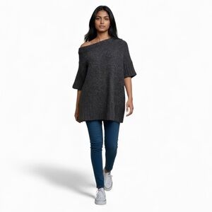 JARBO Alpaca Asymmetrical Off-Shoulder Sweater - Mottled Gray - Size Medium